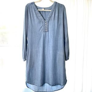 NWOT Love Stitch Dress SZ S Chambray Jean Western Cowgirl Country Boho Y2K